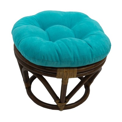 Rattan Ottoman with Micro Suede Cushion Aqua Blue - International Caravan