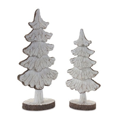 Melrose Carved Pine Tree Decor (Set of 2)