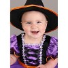 HalloweenCostumes.com Infant Purple Ribbon Witch | Satin Baby Velour Dress with Mesh Ruffles & Felt Hat, Halloween Skirt - 2 of 4
