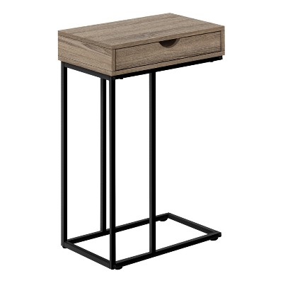 Monarch Specialties Accent Table, C-shaped, End, Side, Snack, Storage Drawer, Living Room, Bedroom, Brown Laminate, Black Metal, Contemporary, Modern
