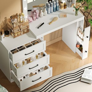 DOMETOUR 55.2'' Vanity Desk w/ Adjustable Side Cabinet, Hollywood Lights, 5 Drawers & 2 Shelves, Modern Dressing Table, White - 1 of 4