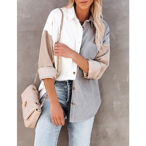 Womens Corduroy Shirts Casual Long Sleeve Button Down Blouses Tops - 1 of 4