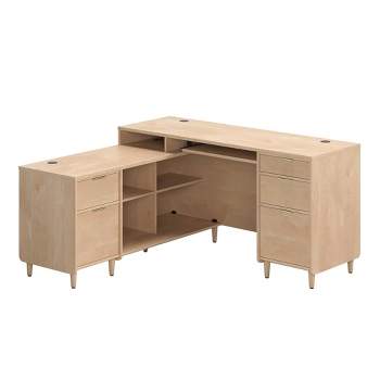 Clifford Place L-Shaped Desk Natural Maple - Sauder: Executive Workstation, Corner Design, Keyboard Shelf, Mid-Century Modern Style