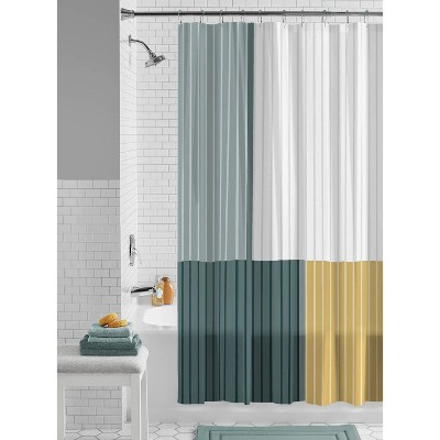 LunaLulinlk Striped 30% recycled PEVA shower curtain and hooks
