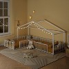 Double Twin Size L-Shaped Montessori House Bed Frame, Metal Corner Bed with Fence, Floor Bed Without Slats - ModernLuxe - 3 of 4