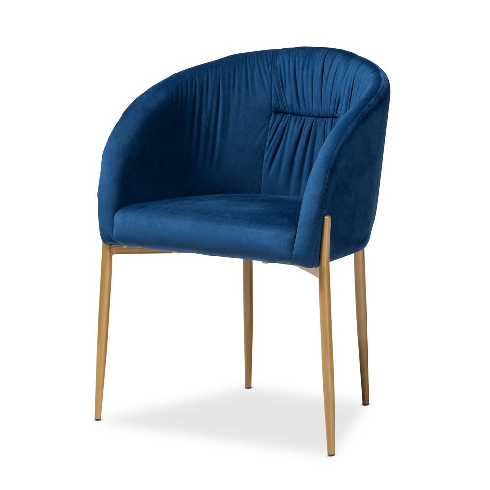 Photos - Chair Ballard Velvet Fabric Upholstered Metal Dining  Navy Blue/Gold - Baxt