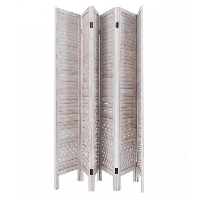 WOODEN SLAT ROOM DIVIDER HOME PRIVACY SCREEN PARTITION NATURAL WHITE 4/6 PANEL 
