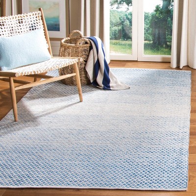 Handmade Blue/Ivory Cotton Flat Woven 4' x 6' Area Rug