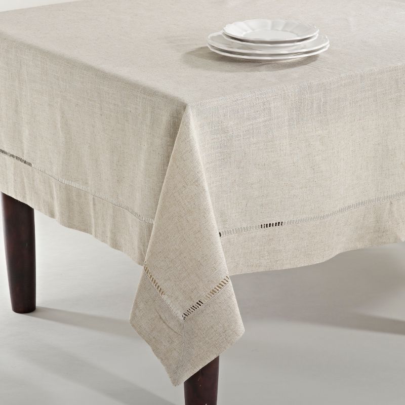 Saro Lifestyle Natural Toscana Tablecloth With Hemstitched Border, 1 of 5