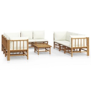 vidaXL 9-Piece Patio Lounge Set with Cream White Cushions, Bamboo - Outdoor Garden Sofa with Practical Table, Strong, Flexible and Modular Design. - 1 of 4