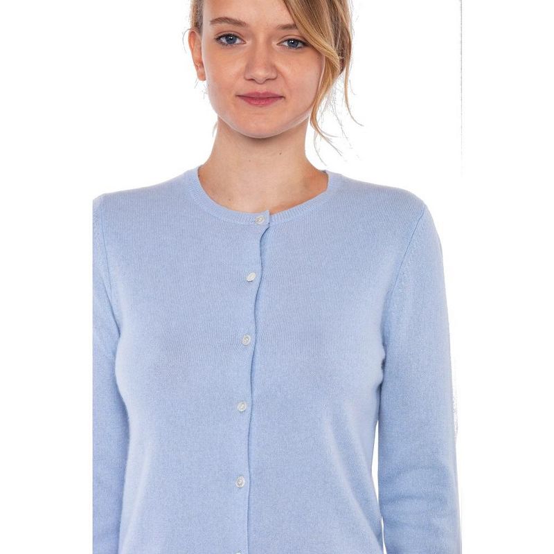 JENNIE LIU Women's 100% Cashmere Button Front Long Sleeve Crewneck Cardigan Sweater, 2 of 3