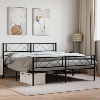 California King Black Metal Frame Bed with Headboard and Storage