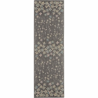 Tranquil Blossom Grey/Beige Viscose Floral Runner Rug 2'3" x 7'3"