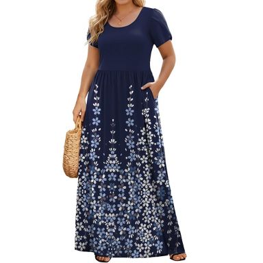 Zeagoo Plus Size Maxi Dresses for Women Summer Petal Short Sleeve Dress Casual Loose Flowy Long Sundress with Pockets SF119 3X : Target