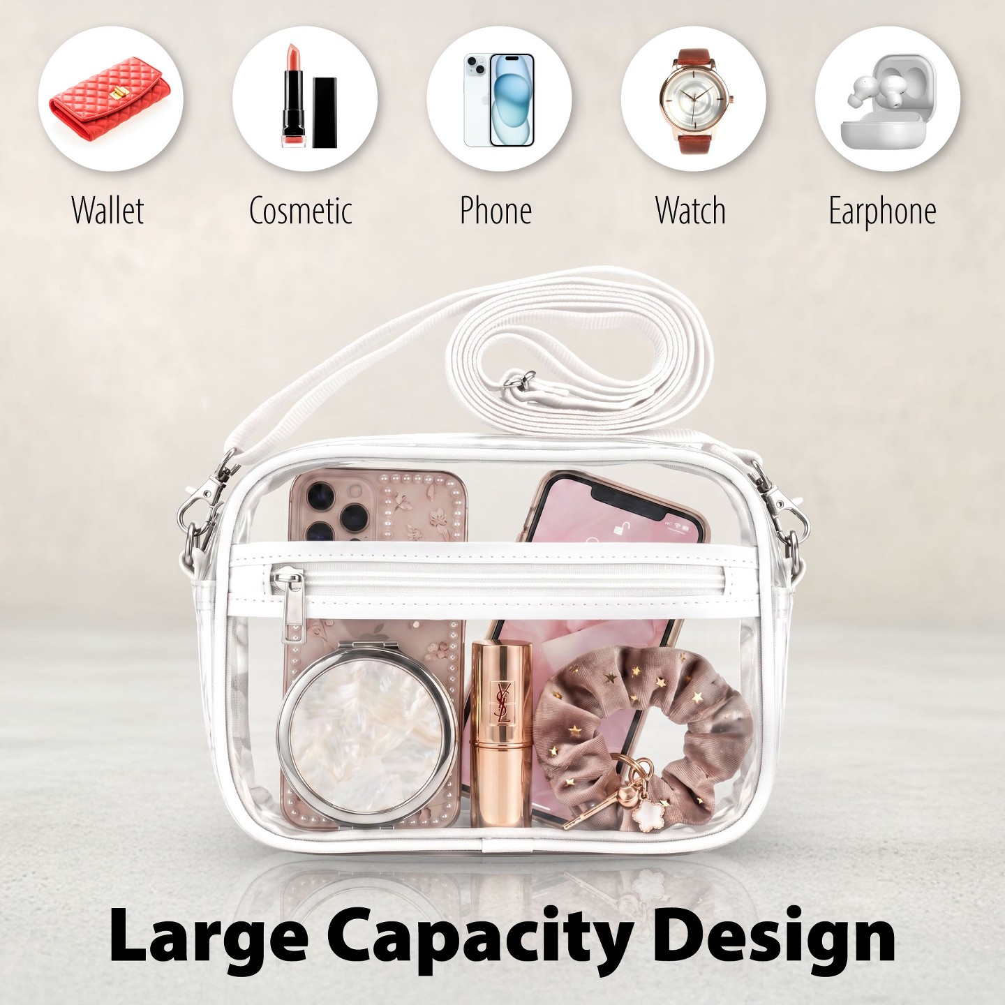 Сумка Garnen Clear For Stadium Events, Clear Purse For Stadium, Clear Crossbody for Concerts Festival, Stadium With Zipper and Adjustable Strap — фото 5
