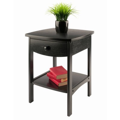 Transitional Square Black Nightstand with Storage Drawer and Open Shelf