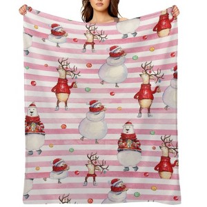 Christmas Snowman Reindeer Christmas Throw Blanket Soft Fleece Christmas Blanket Cozy Flannel Throw for Couch Bed 50x60 inches - 1 of 1