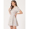 Allegra K Women's Button Up Short Sleeve A-Line Chiffon Vintage Floral Shirt Dress - 3 of 4
