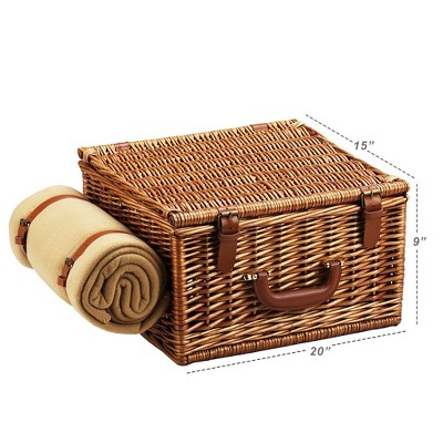 Picnic At Ascot English Willow Picnic Basket Set For 2 - Includes Blanket & Full Service Accessories