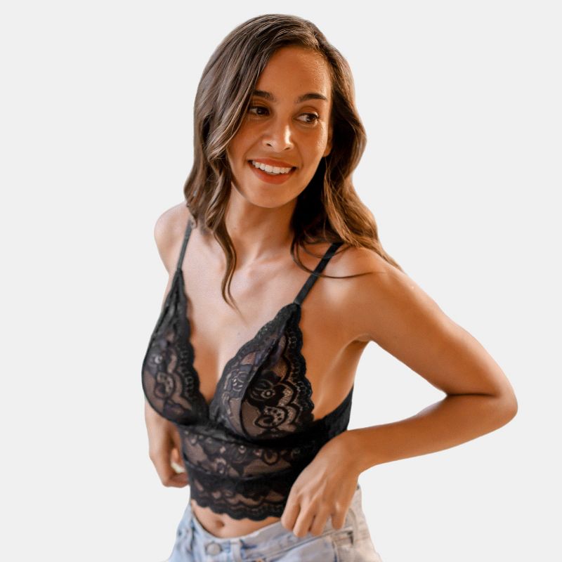Women's Black Floral Lace Scalloped Lingerie Cami - Cupshe, 1 of 6