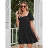 Coolmee Women's Summer Maxi Dress Button Down Tiered Puff Short Sleeve Casual Loose Beach Short Dress with Tie - 2 of 4