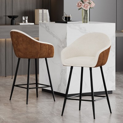 FURNIinspire Counter And Bar Stools Modern Counter Height Bar Stool, Upholstered Barstools Kitchen Stool Dining Chair, Brown, 21.65"*21.45"*37.79"