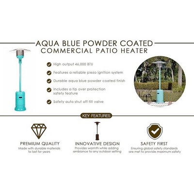Aqua Blue Powder Coated Propane Patio Heater with Wheels