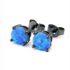 Blue Fire Opal Stud Earrings for Women Black Plated Ginger Lyne Collection - 1 of 4