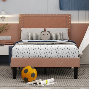 VECELO Upholstered Bed with Adjustable Headboard, Bed Frame - 1 of 4