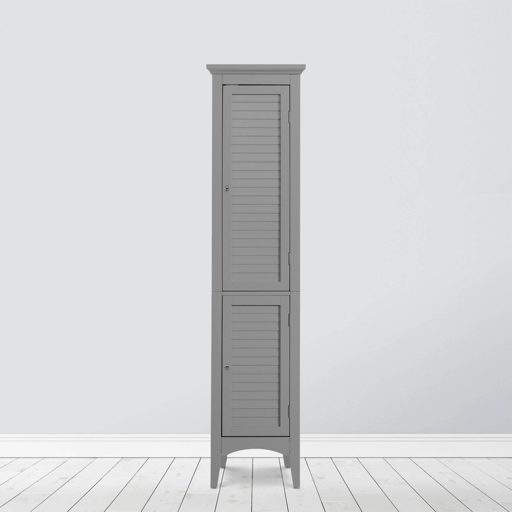 Photos - Wardrobe Slone Two Door Shuttered Linen Cabinet Gray - Elegant Home Fashions: Frees