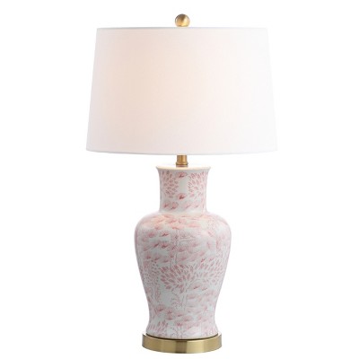 Calli Pink and White Ceramic Table Lamp Set with Brass Base