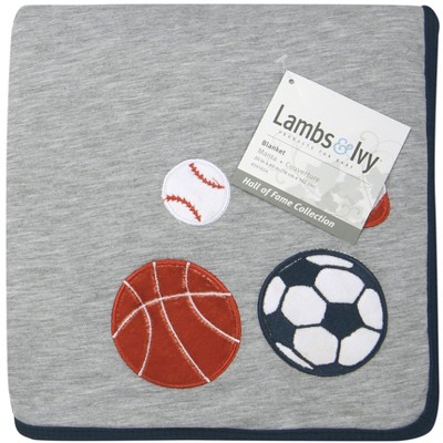 Gray Sports Themed Fleece and Sherpa Baby Blanket, 30x40 Inch
