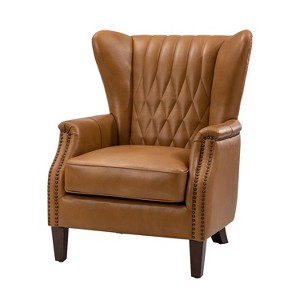 Valerius Genuine Leather Armchair with Nailhead Trims and Solid Wood Legs | HULALA HOME - 1 of 4