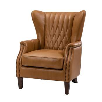 Valerius Genuine Leather Armchair with Nailhead Trims and Solid Wood Legs | HULALA HOME