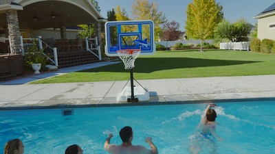 44" Blue and White Polycarbonate Poolside Basketball Hoop