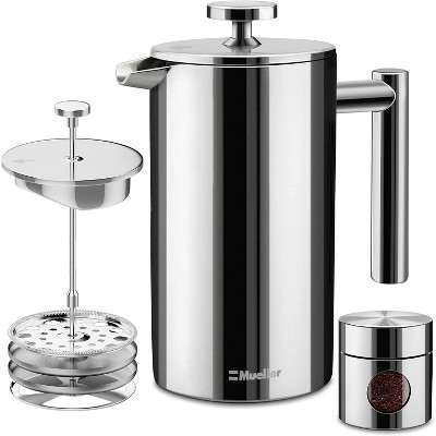 Mueller French Press Coffee Maker 34oz, Stainless Steel Double Insulated Coffee Pot, Silver