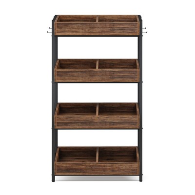 Lirago Brown Engineered Wood and Metal 4-Tier Storage Rack 29.1x12.2x55.1 Inch Fruit Vegetable Organizer