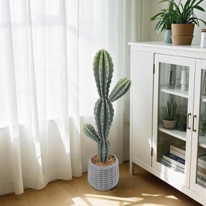 35in Tall Artificial Cactus, 3Ft Realistic Faux Cacti Plant with Planter for Indoor & Outdoor Home Office Decor Low Maintenance - 1 of 4