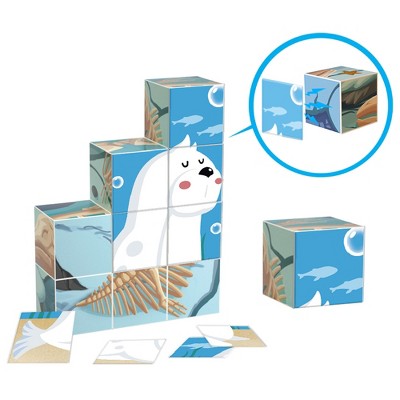 PICASSO-TILES 63 PC Ocean Animal Theme Magnetic Building Puzzle Cubes Set for Kids Ages 3+