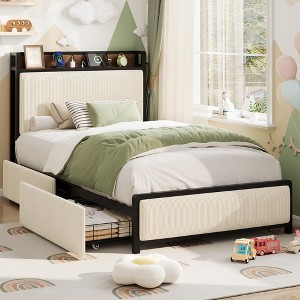 Twin Size Wood Platform Bed Frame with Headboard and 2 Storage Drawers, No Box Spring Needed, for Kids, Teens or Adults - 1 of 4
