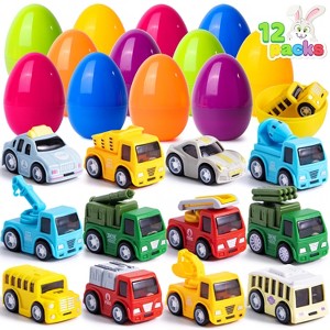 Joyfy 12  Packs Prefilled Easter Eggs with Car Truccks Toys for Kids Classroom Exchange Gift Easter Party Favors - 1 of 4
