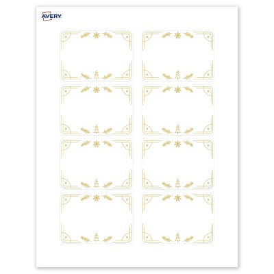 Avery Name Tags, 2-1/3" x 3-3/8", Gold-White Christmas Trees, 80