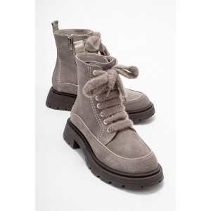 Mina - Taupe Genuine Leather Combat Boot (Women) | Forever & Always Shoes - 1 of 4