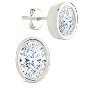 SHINE by Sterling Forever Sterling Silver Oval Cut Bezel Set Stud Earrings - 1 of 4