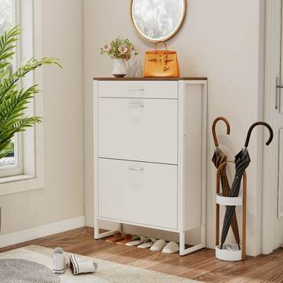 Bella Depot 25.59''W Shoe Cabinet with 2 Flip Drawers and 1 Drawer Narrow Wall Hidden Shoe Cabinet