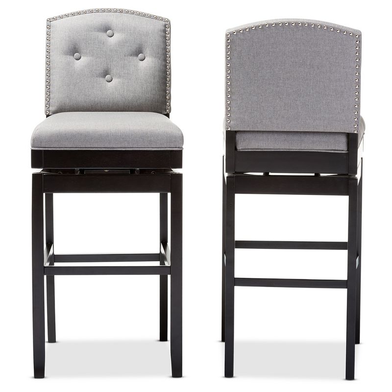 Set of 2 Ginaro Modern and Contemporary Fabric Button Tufted Upholstered Swivel Barstools - Gray - Baxton Studio, 3 of 6