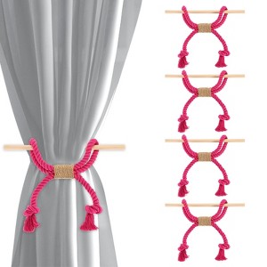 Unique Bargains Cotton Hand-Woven Decorative Tassel Curtain Tiebacks with Wood Club - 1 of 4