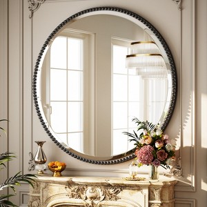 BEAUTYPEAK Beaded Round Wall Mirror Decorative Vanity Bathroom Mirror with Resin Frame - 1 of 4