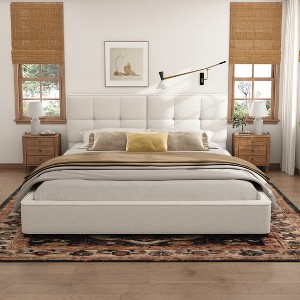 Christopher Knight Home Ginny King Size Upholstered Platform Bed with Tufted Headboard - 1 of 4