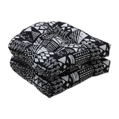 2pc Outdoor/Indoor Seat Cushion Set Geo Block Black - Pillow Perfect